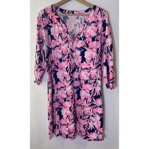 Lilly Pulitzer Daphne Dress Sheath Navy Blue Hot Pink 3/4 Sleeve Pima Cotton XL
